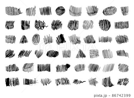 Collection of black texture hatches isolated on white background. Scribble with marker and pencil. 86742399