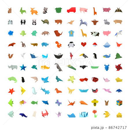Vector collection of different origami figurines. 86742717
