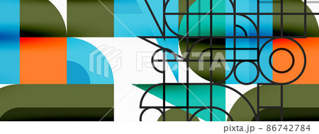 Minimal geometric abstract background. Circle square and triangle design. Trendy techno business template for wallpaper, banner, background or landing Minimal geometric abstract background. Circle square and triangle design. Trendy techno business template for wallpaper, banner, background or landing 86742784