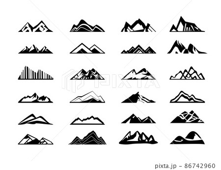 Vector collection of mountains. Black icons isolated on white background. 86742960