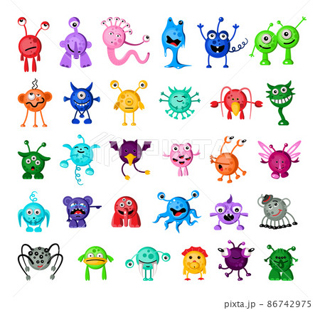 Set of cartoon colorful monsters. Childrens illustrations. 86742975