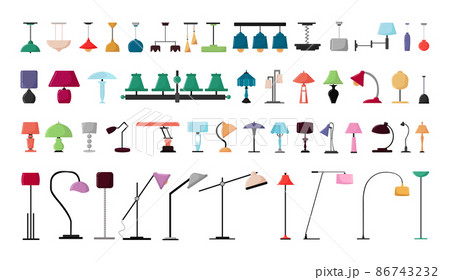 Vector set of lighting fixtures, lamps, floor lamps for home and office. 86743232