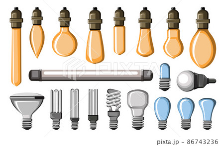 Collection of lamps for chandeliers, garlands, spotlights in trendy flat style. Collection of lamps for chandeliers, garlands, spotlights in trendy flat style. 86743236