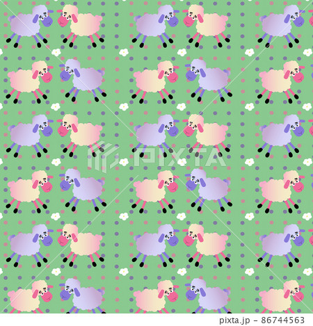 A seamless pattern with pink and purple lambs on polka dot background, vector illustration, eps 10 86744563