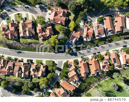 Aerial view middle class neighborhood in South California.  86744570