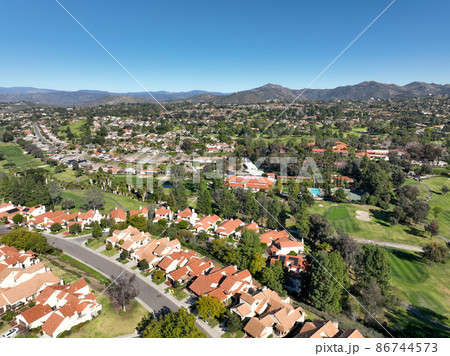 Aerial view middle class neighborhood in South California.  86744573