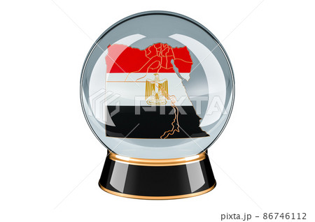 Crystal ball with Egyptian map. Forecasting and prediction for Egypt, concept. 3D rendering Crystal ball with Egyptian map. Forecasting and prediction for Egypt, concept. 3D rendering 86746112