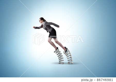 Businessman jumping high on springs Businessman jumping high on springs 86746981