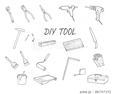 DIY道具の線画セット　モノづくり　日曜大工 86747152