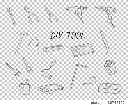 DIY道具の線画セット　モノづくり　日曜大工 86747152