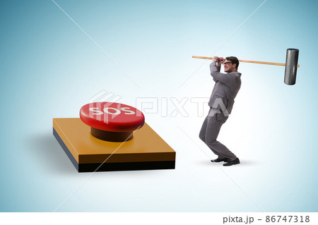 Businessman pressing SOS button in case of danger Businessman pressing SOS button in case of danger 86747318