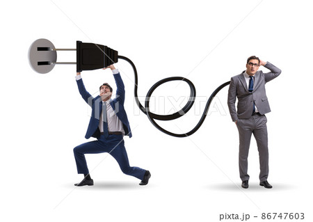 Businessman being powered by electric power Businessman being powered by electric power 86747603
