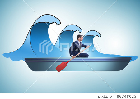 Businessman out on the sea in challenge concept Businessman out on the sea in challenge concept 86748025
