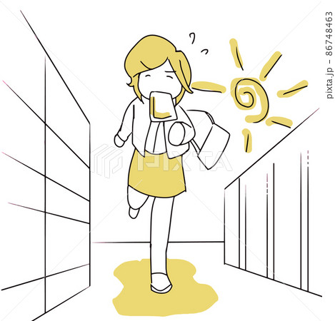 遅刻しそうになり走って通勤する女性のイラスト素材