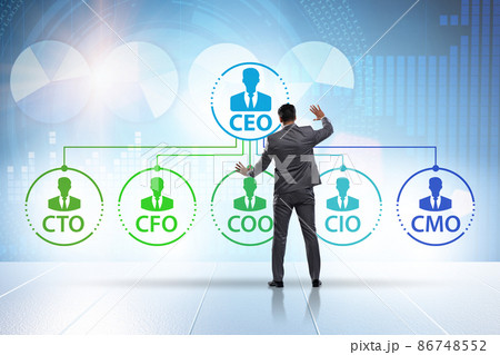 Illustration of organisation chart with various executives Illustration of organisation chart with various executives 86748552