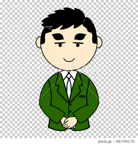 A man in a suit who joins hands in front 86749170