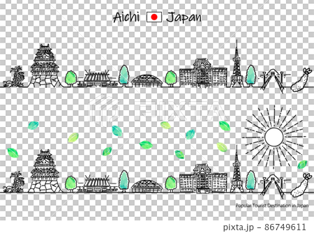 夏季愛知縣旅遊景點的城市景觀和陽光的簡單線條藝術集 夏季愛知縣旅遊景點的城市景觀和陽光的簡單線條藝術集 86749611