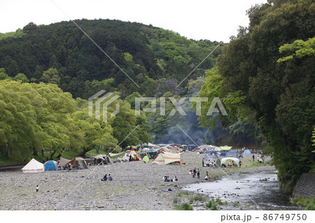 キャンプ客が集まる新緑の巾着田にて 86749750
