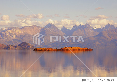 General Carrera lake at sunset time. Chile. 86749834