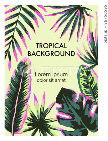 Original vector template with hand drawn neon jungle palm leaves and branches. Summer nature background. 86750595