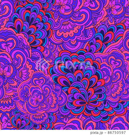 Bright seamless floral psychedelic boho pattern with retro original ornament. 86750597