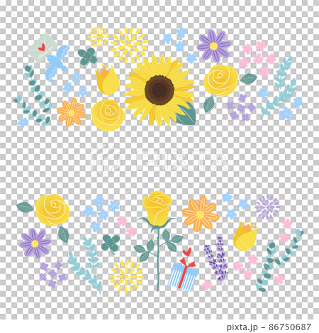 五顏六色的鮮花和禮物的插圖 五顏六色的鮮花和禮物的插圖 86750687