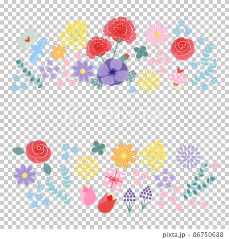 カラフルな春の花とプレゼントのイラスト カラフルな春の花とプレゼントのイラスト 86750688