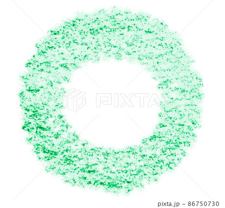 クレヨンで描かれた丸の図形イラスト 緑色 他色有りのイラスト素材
