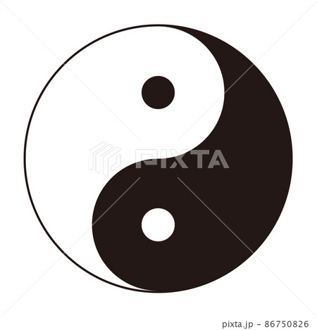 シンプルな白黒で描かれた太陰大極図（陰陽太極図） 86750826