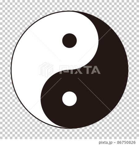 シンプルな白黒で描かれた太陰大極図（陰陽太極図） 86750826
