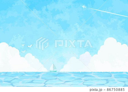 夏をイメージした爽やかな海と青空の風景イラストのイラスト素材 夏をイメージした爽やかな海と青空の風景イラストのイラスト素材