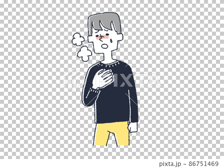 A man who feels stuffy, a comical handwritten person illustration, a simple coloring on a vector line drawing, a white background 86751469