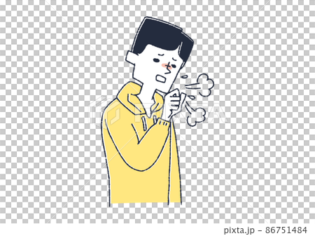 A man who is coughing, a comical handwritten... - Stock Illustration ...