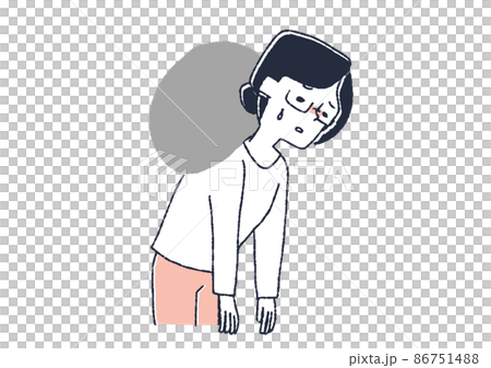 一個感到疲倦的女人，一個滑稽的手寫人物插圖，矢量線圖上的簡單著色，白色背景 86751488