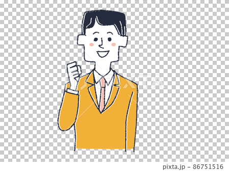 ガッツポーズをしているビジネスマン コミカルな手書きの人物イラスト ベクター線画にシンプルな色つけ ガッツポーズをしているビジネスマン コミカルな手書きの人物イラスト ベクター線画にシンプルな色つけ 86751516