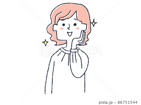 感激している女性 コミカルな手書きの人物イラスト ベクター線画にシンプルな色つけ 白バックのイラスト素材