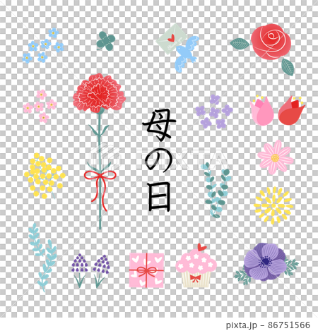母の日のための花とプレゼントのイラストセット 母の日のための花とプレゼントのイラストセット 86751566