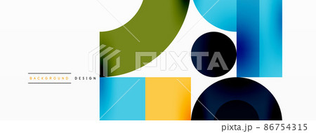 Circle and square geometric background. Round shapes with squares and triangles composition for wallpaper, banner, background or landing 86754315