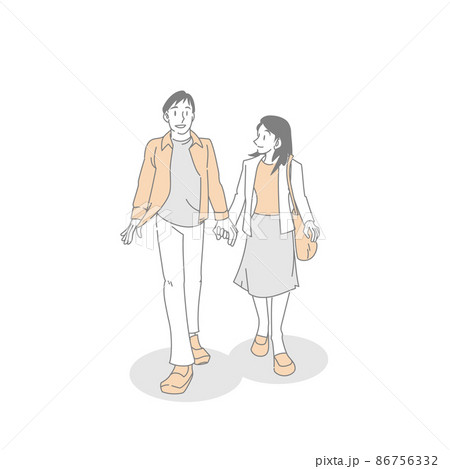 手を繋いで歩く夫婦のイラスト素材