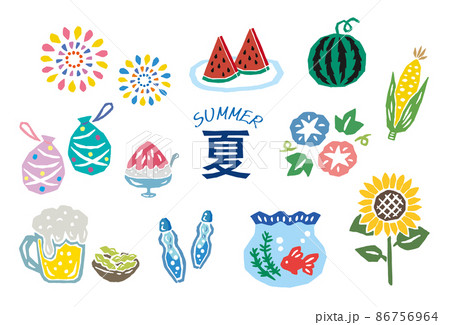 夏の風物詩 レトロなベクターイラストセットのイラスト素材
