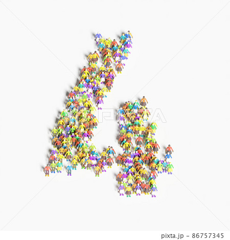 「4」の形に並ぶ人々のグラフィック(3Dイラスト) 「4」の形に並ぶ人々のグラフィック(3Dイラスト) 86757345