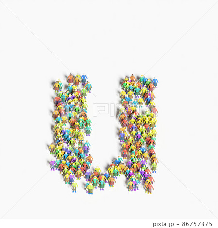 「U」の形に並ぶ人々のグラフィック（3Dイラスト） 86757375
