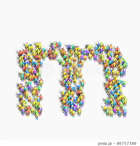「M」の形に並ぶ人々のグラフィック（3Dイラスト） 86757386