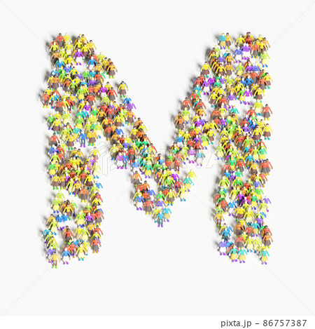「M」の形に並ぶ人々のグラフィック（3Dイラスト） 86757387