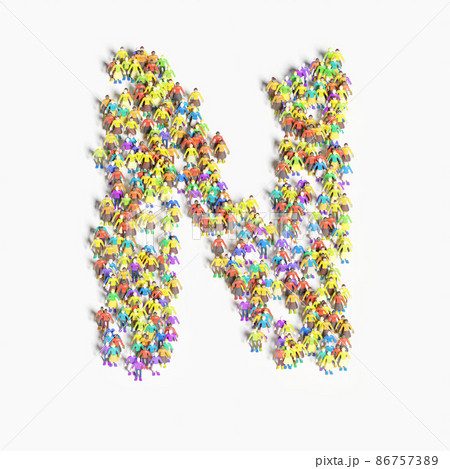 「n」の形に並ぶ人々のグラフィック（3Dイラスト） 86757389