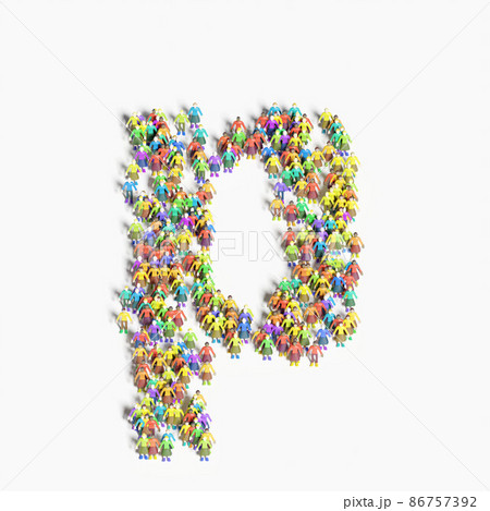 「P」の形に並ぶ人々のグラフィック(3Dイラスト) 「P」の形に並ぶ人々のグラフィック(3Dイラスト) 86757392