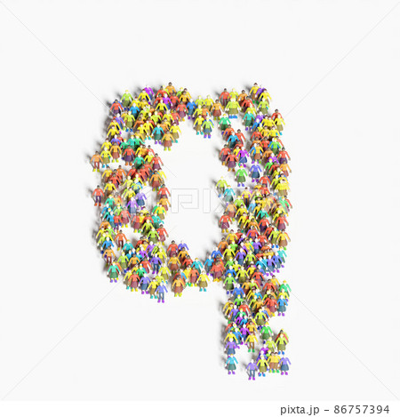 「Q」の形に並ぶ人々のグラフィック（3Dイラスト） 86757394