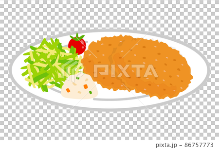 Vector illustration material of croquette on a plate and potato salad and tomato of side dish, shredded cabbage Vector illustration material of croquette on a plate and potato salad and tomato of side dish, shredded cabbage 86757773