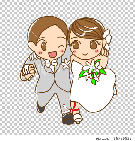 Bride and groom doing a three-legged race Bride and groom doing a three-legged race 86759838