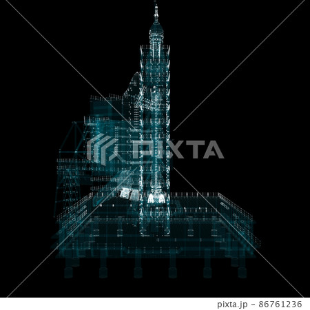 Abstract launch pad complex: rocket launch as part of a space mission Abstract launch pad complex: rocket launch as part of a space mission 86761236